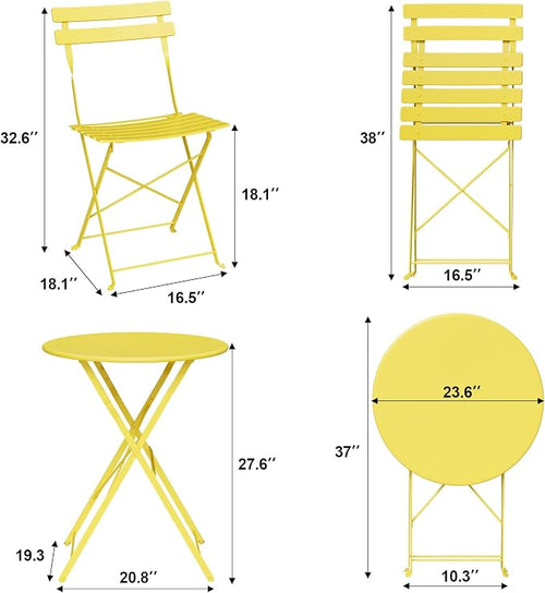 3-Piece Folding Bistro Set, Outdoor Patio Furniture Set - Image 2