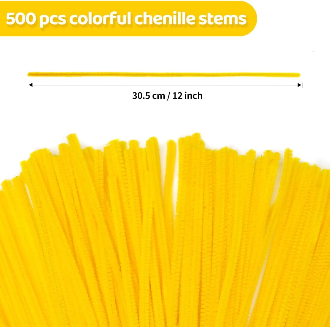 Eppingwin 500pcs Pipe Cleaners, Yellow Pipe Cleaners Craft Supplies,Chenille Stems for DIY Arts Crafts Project(Yellow)