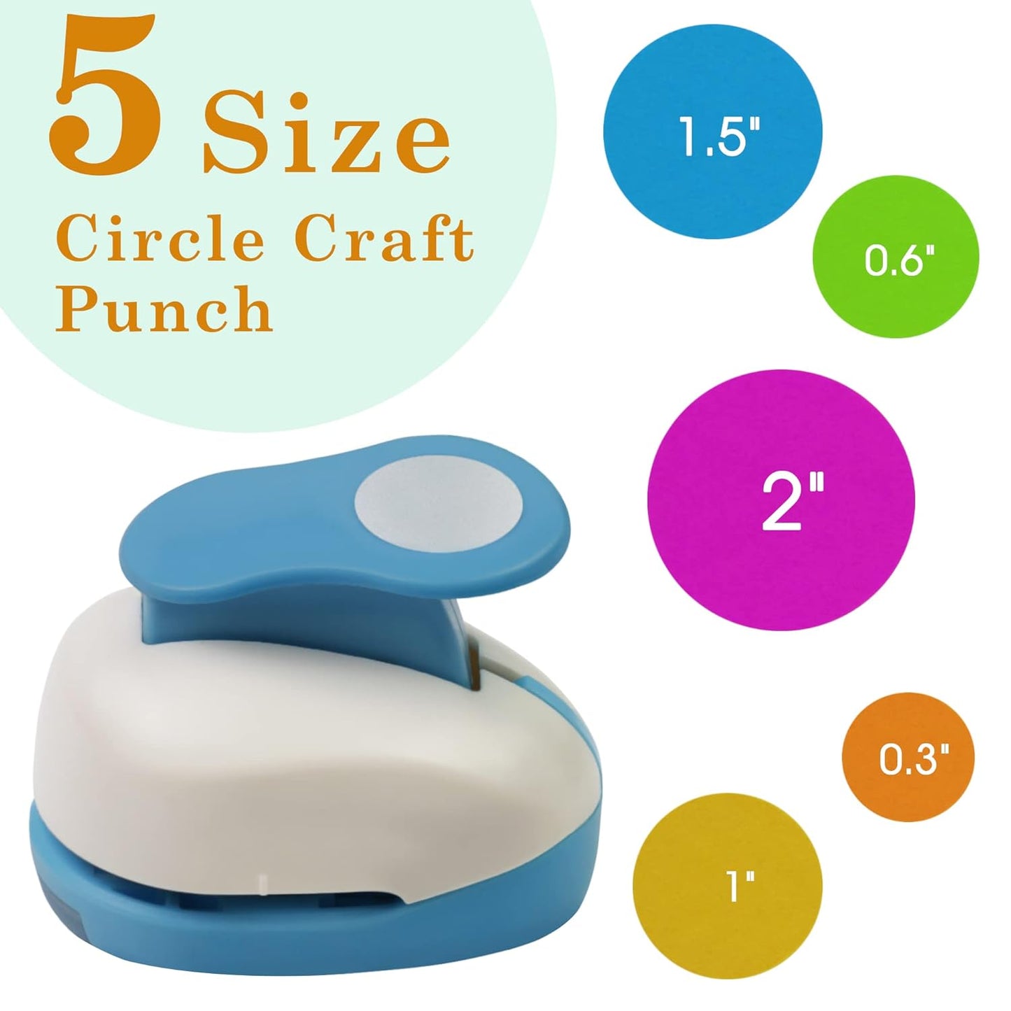 Set 5 Circle Paper Punch 0.3'' / 0.6'' / 1'' / 1.5'' / 2'', Scrapbooking Hole Punches Crafting, Design for Office Supplies, Card Making, DIY Photo Album.