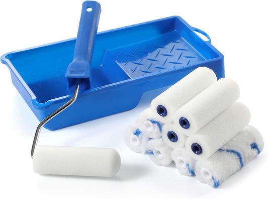Paint Roller -Small Paint Tray Set with High-Density Foam Mini Roller Refills, Roller Frame, Paint Tray, 4" Microfiber Roller Covers, House Painting Roller Brush(12-Pack)
