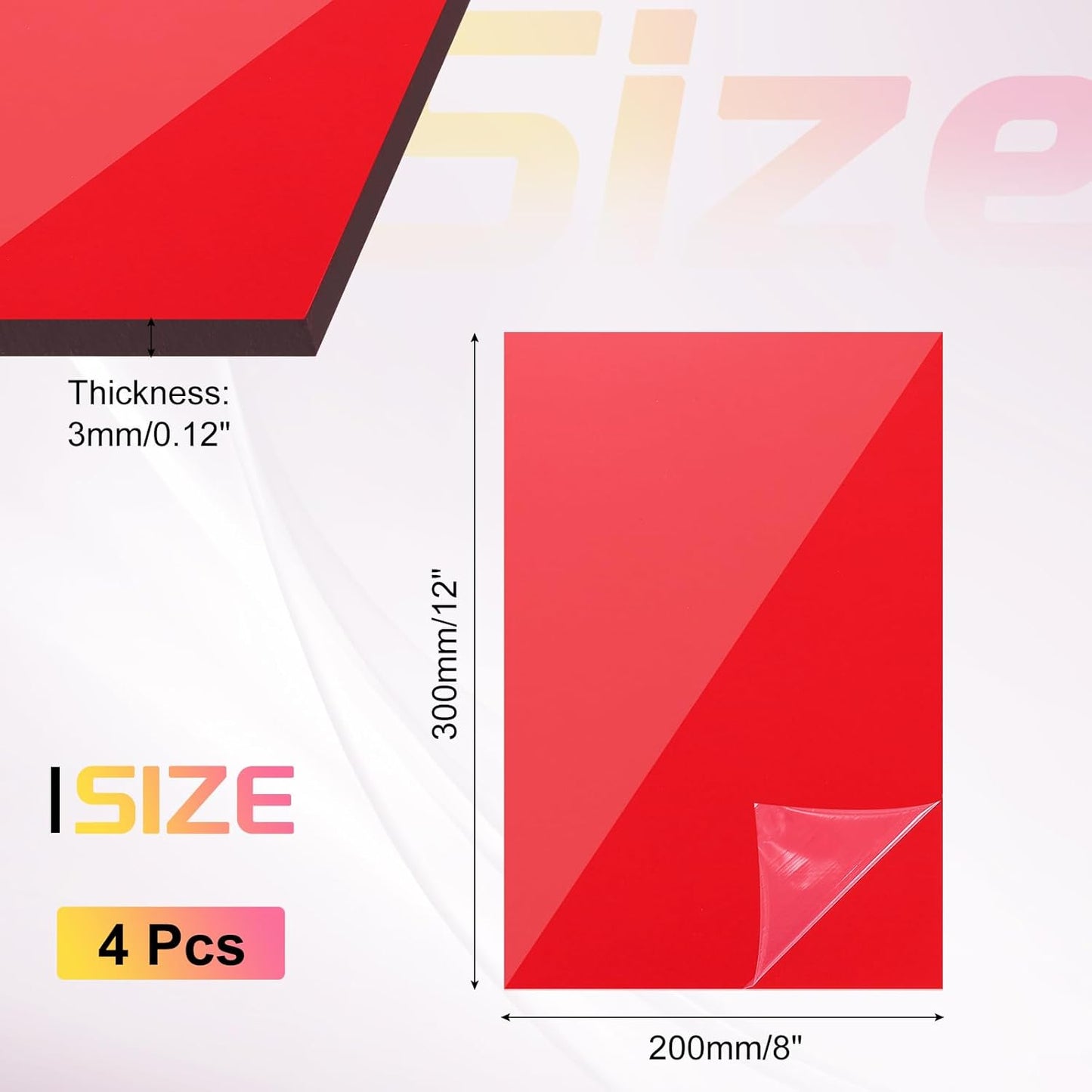 uxcell 4Pcs Acrylic Sheets 12x8 Inch Acrylic Panel 1/8 Inch-3mm Plastic Board for Picture Frames Sign Holders DIY Display Projects Craft, Clear Red