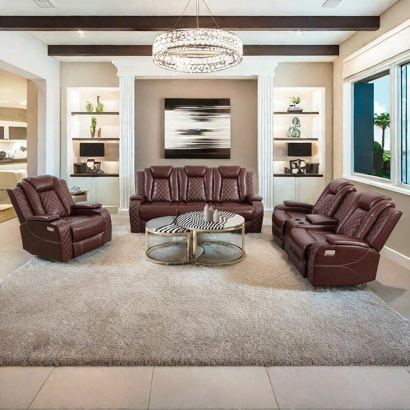 Power Recliner Set with LED Lights, Air Leather Reclining Set with USB - Image 7