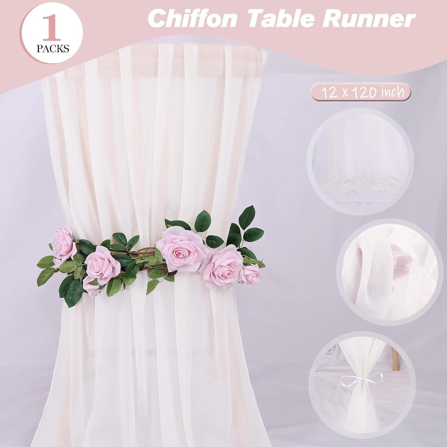 Snow White Chiffon Table Runners 10 FT Chiffon Cloth Runner for Wedding Party 12 x 120 Inches Sheer Boho Rustic Gauze Home Decor Restaurant Elegant Fabric Tabletop Runner Decorations