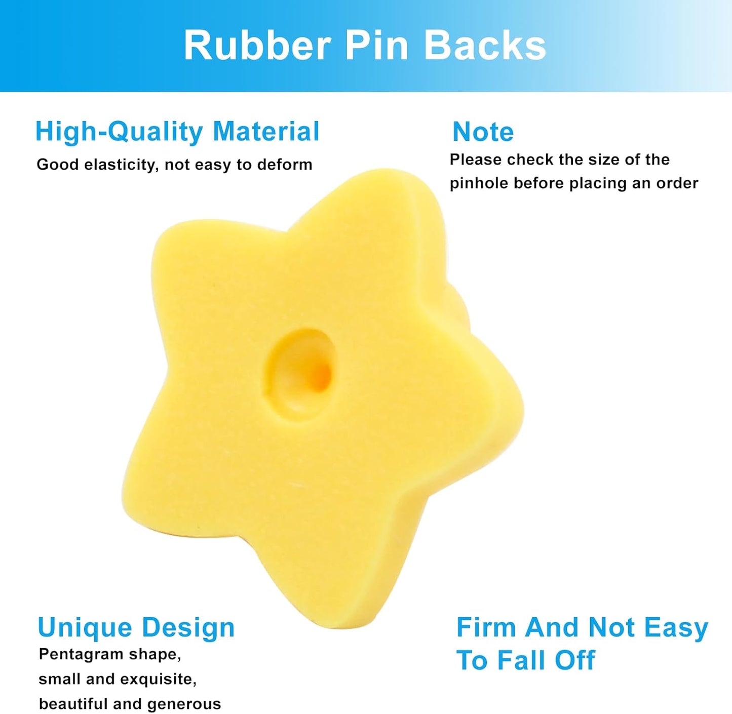 100 Pack Star Shape Rubber Pin Backs, Lapel Pin Backing Locking Pin Keepers, Brooch Holder for Uniform Badge Hat Tie（Yellow）