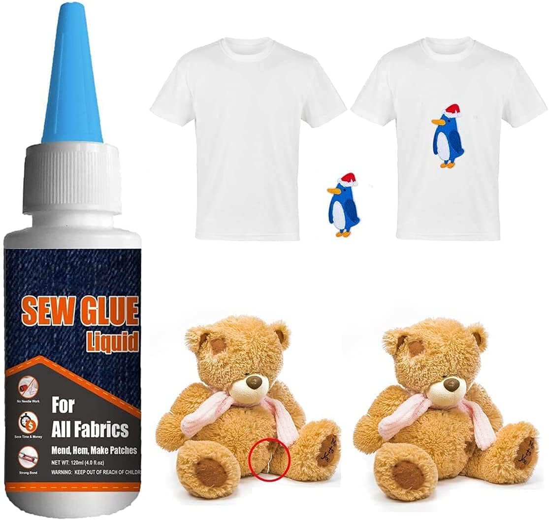 1 Min Quick Bonding Fast Dry Sew Glue Liquid Reinforcing Adhesive Speedy Fix for All Fabrics Clothing Cotton Flannel Denim Leather Polyester Doll Repair (60ml)