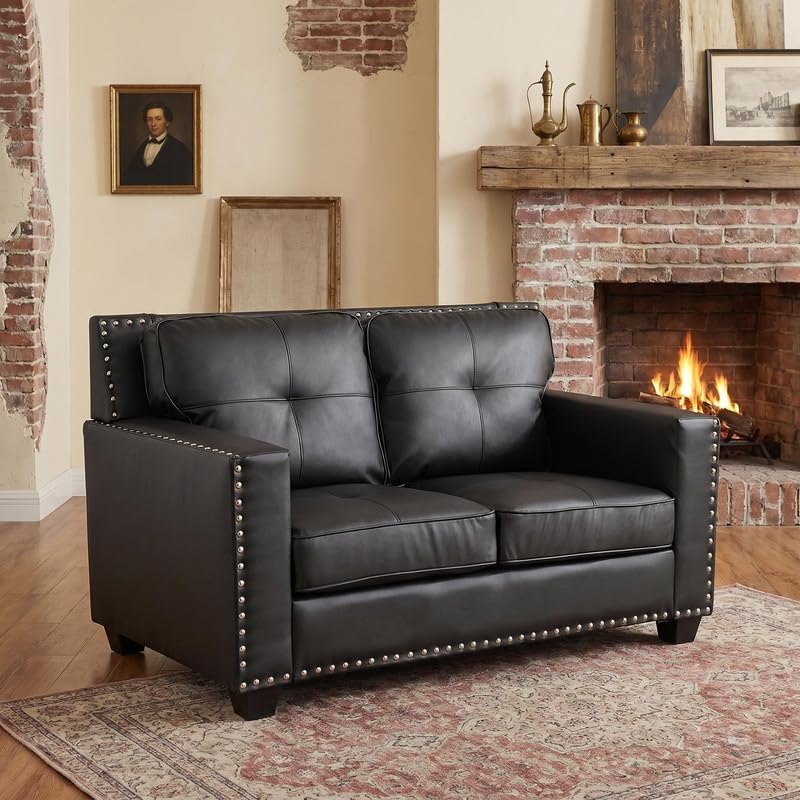 Modern Faux Leather 2-Seater Loveseat Sofa, Upholstered Couch by SCHUTEO