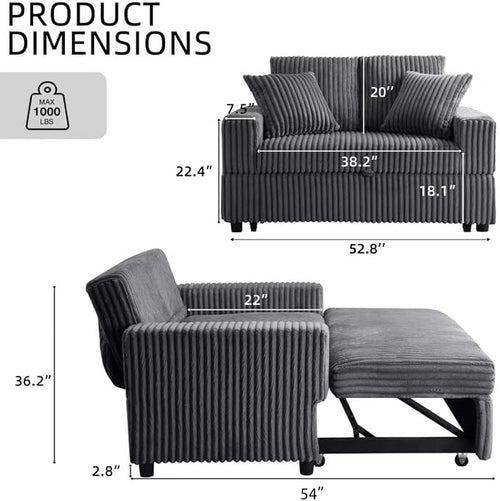 3 in 1 Convertible Sofa Bed，52.8" Pull Out Couch - Image 2