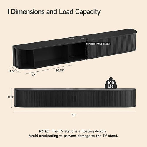 80" Floating TV Stand with Power Outlet - Image 2