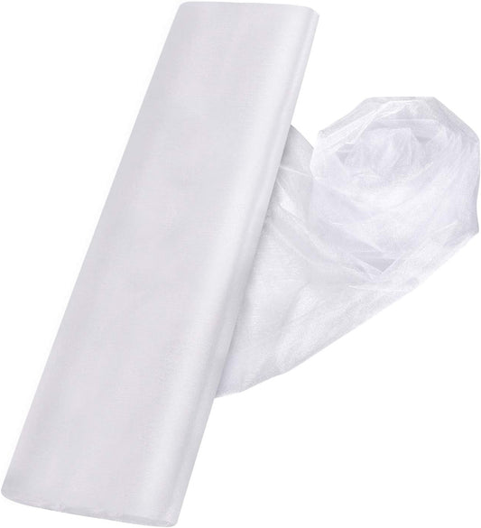 Crystal Organza Tulle Sheer Fabric Backdrop Curtains for Wedding Baby Shower Birthday Party Event Decor, 19” by 30 Yard (White)
