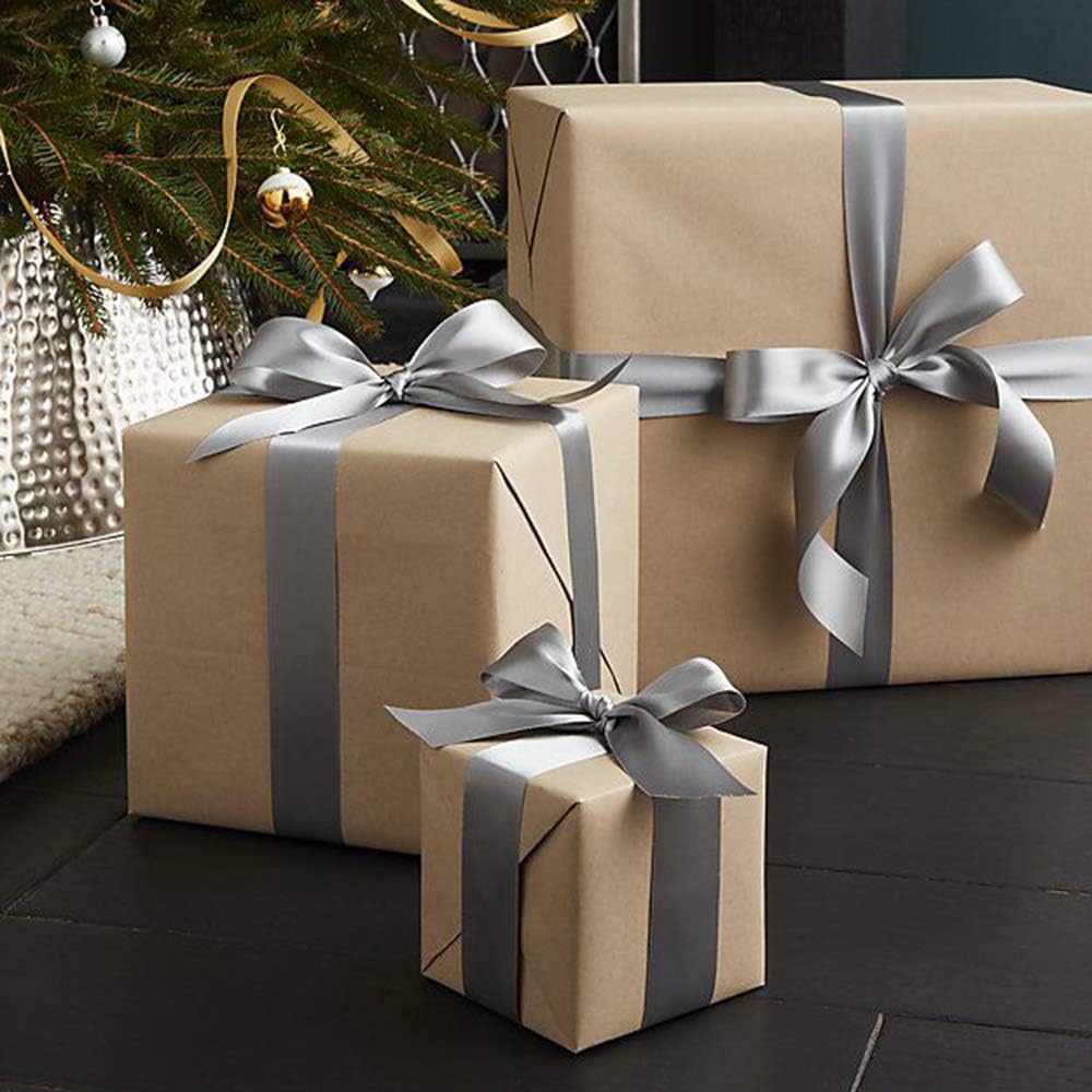 YAMA Silver Double Face Satin Ribbon Roll 1/4 Inch 25 Yards Silver Satin Ribbon for Gift Wrapping Ribbons Decorations DIY Crafts Arts
