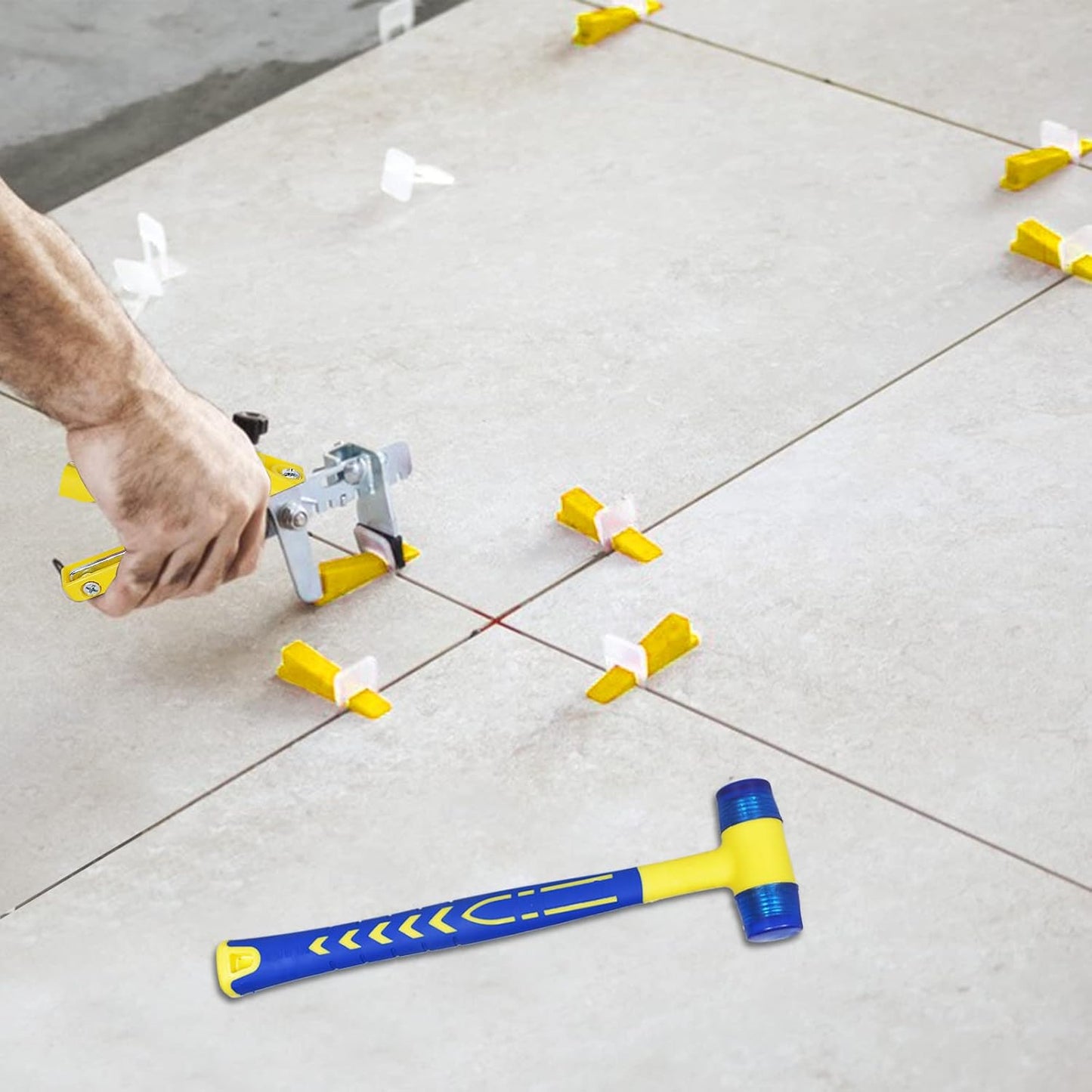 Tile Leveling System with Tile Plier 1500Pcs Piece Tile Spacers Clips 300Pcs Piece Reusable Wedges and 1 Rubber Mallet Tile Tools Set for Stone Installation (1/8"(3.0 mm)