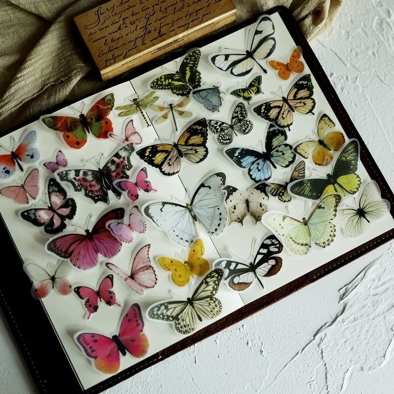 Vintage Vellum Stickers Floral Plants Elements Scrapbooking Supplies Flowers Botanic Natural Translucent Paper Self-Adhesive Junk-Journal Items (Little Butterfly)