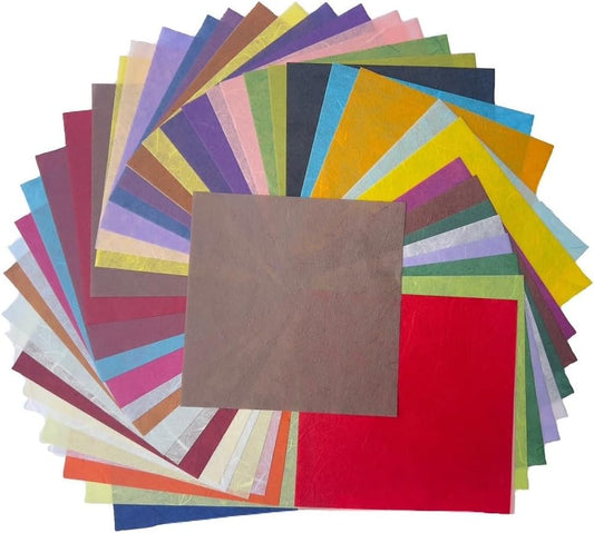 50 Colors 50 Sheets 6 x 6 Inches Natural Fiber Mulberry Tree Square Origami Paper Arts Folding Craft, Decoration Paper, Writing Painting Square Folding Paper for DIY Crafts (Mixed Color, 6"x6")