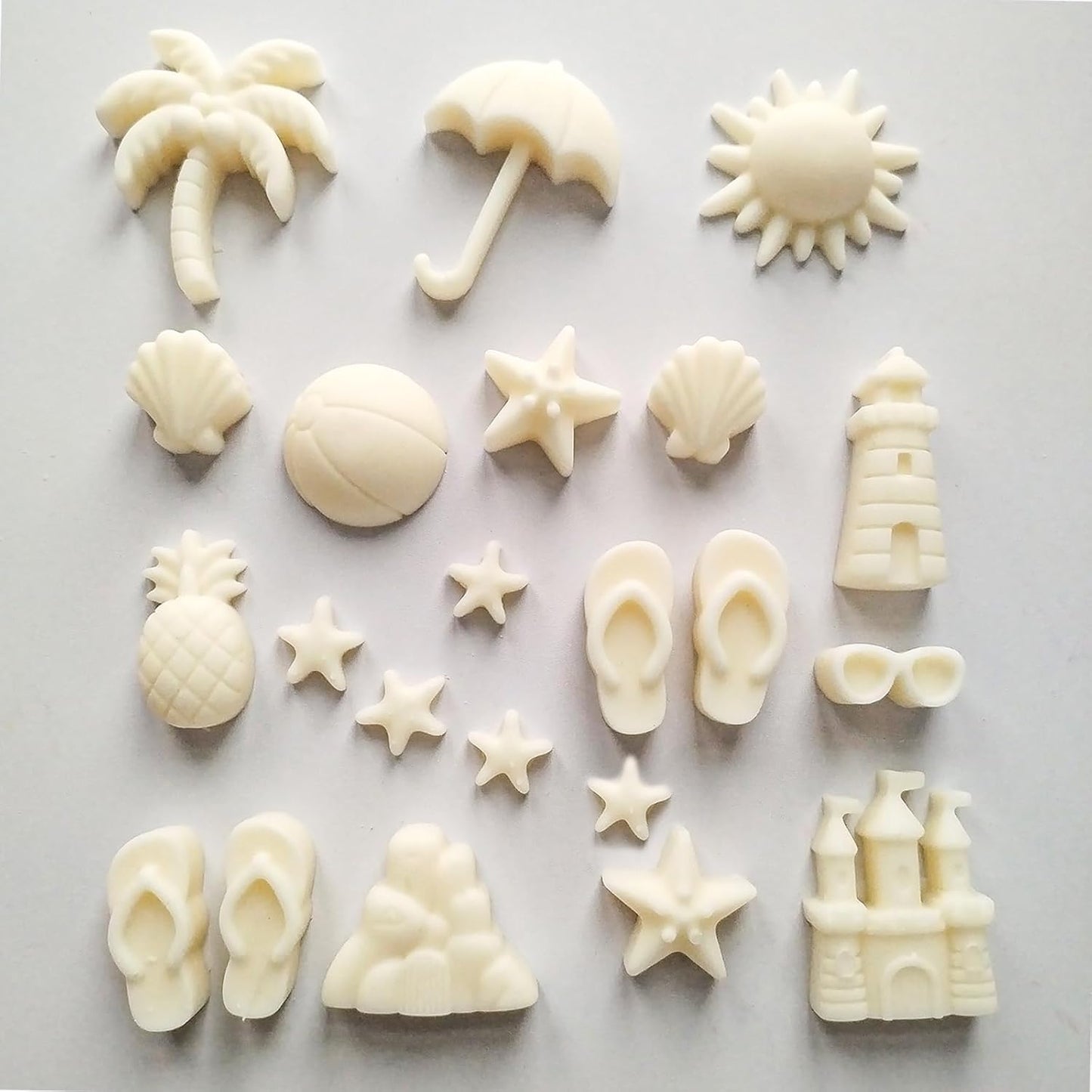 Summer Beach Theme Chocolate Molds, 2PCS Summer Party Fondant Candy Jelly Baking Ice Cube Silicone Molds, Coconut Tree Sun Shell Starfish Marine Cake Decor Mold, Unique Resin Candle Soap Mold