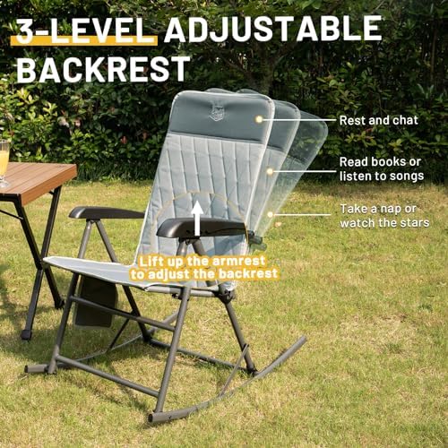 Timber Ridge 3-Level Adjustable Rocking Camping Chair, Ergonomic Padded High - Image 4