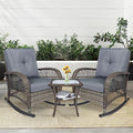 MEETWARM 3 Pieces Outdoor Wicker Rocking Chair Set, Rattan Patio Rocker Chairs by MEETWARM