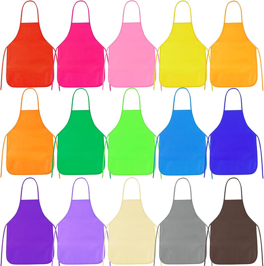 PLULON 15 Pcs Kids Apron Painting Aprons, Kids Aprons for Painting Art Apron Smocks Bulk for Art Activity Craft Home Kitchen Classroom Party Supplies