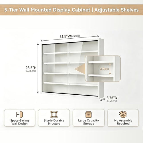 5-Tier Wall Mounted Display Cabinet, No Assembly Required Ready to Use Out of - Image 2