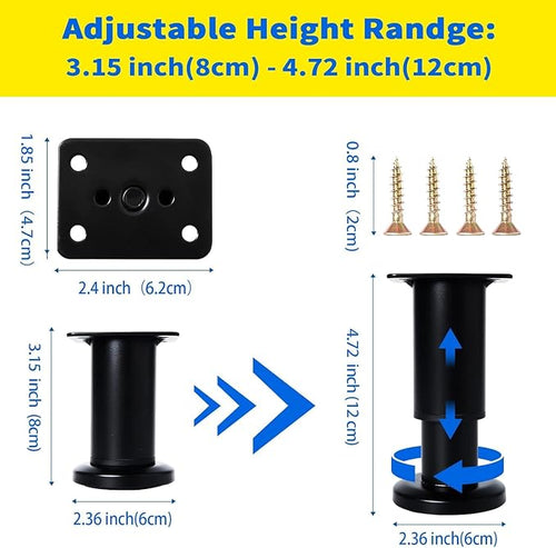 6 Pcs Adjustable Height Furniture Support Legs 3.15-4.72 inch, Metal Heavy Duty - Image 2