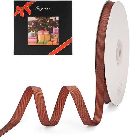 LIUYAXI 3/8" X 50 Yards Solid Brown Grosgrain Ribbon, Perfect for Crafts, Wedding Decor, DIY Hair Accessories, Sewing, Gift Package Wrapping and More