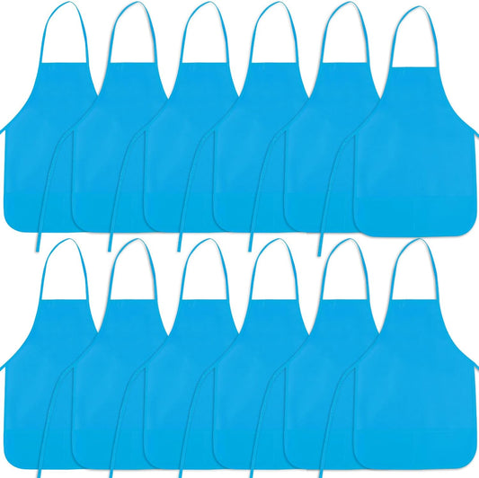 12 Pieces Light Blue Painting Aprons for Kids With 2 Roomy Pockets - Art, Painting Activity, Kitchen, Crafts