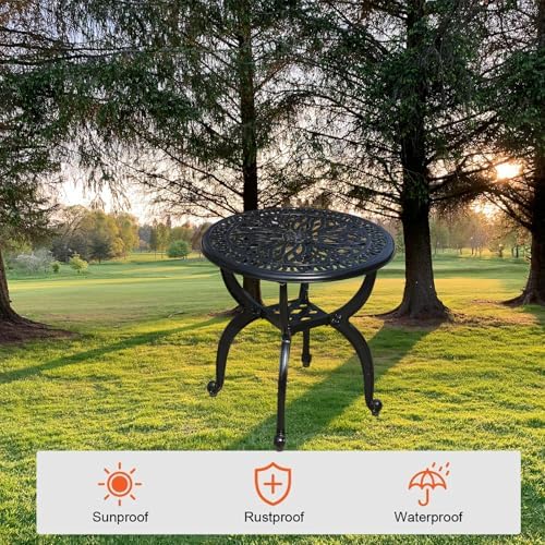 Cast Aluminum Outdoor Side Table, All Weather Round Small Coffee Table - Image 4