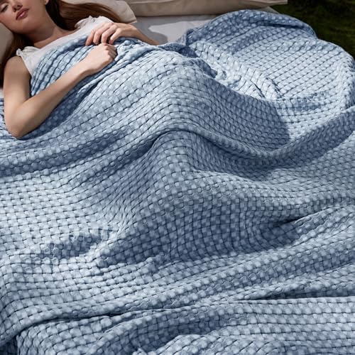 Bedsure Cooling Waffle Blanket for Hot Sleeper, Dusty Blue, King 104" X 90" by BEDSURE
