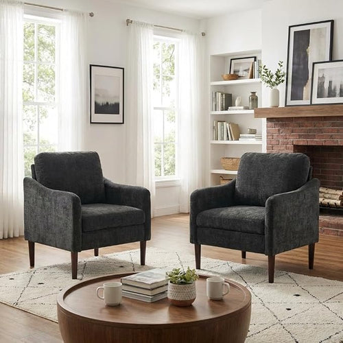 2PCS Mid Century Modern Accent Chair, Chenille Fabric Armchair by Unknown