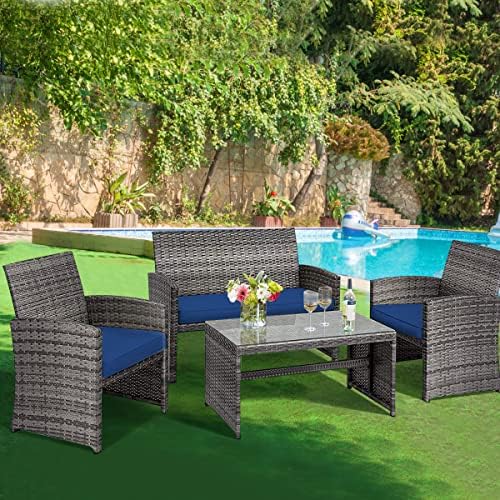 Tangkula 4 PCS Wicker Patio Conversation Set, Outdoor Rattan Sofas - Image 2