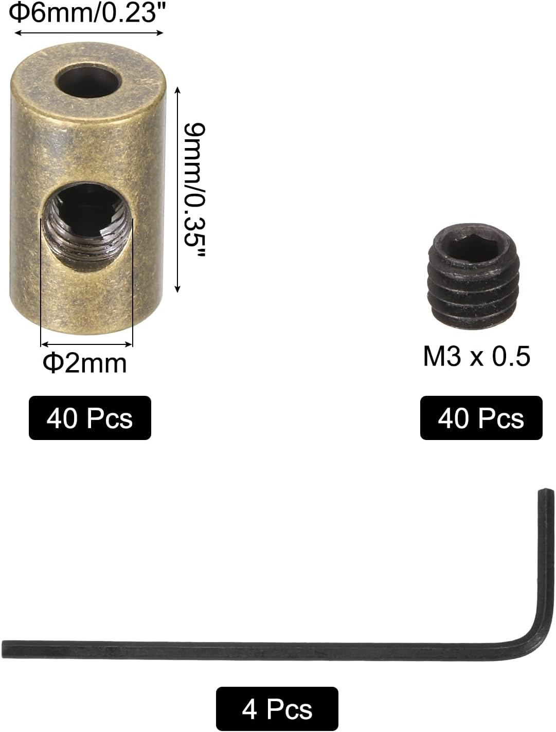 MECCANIXITY 40 Pcs Metal Locking Pin Backs, Locking Pin Keepers Clasp 9mm(H) with 4 Wrench Replacement in Storage Case for Badge, Brooch, Copper Tone