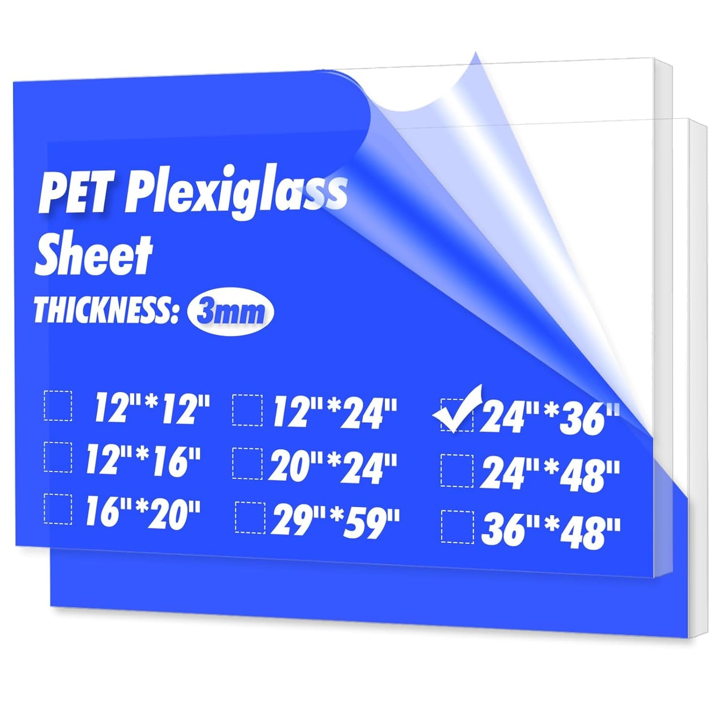 Art3d (2 Pack) 1/8" Thick Plexiglass Sheets - 36" x 24" PET Clear Sheets for Art Design，Craft Projects, Signs, DIY in Home, Wedding, Festival,Party,Office
