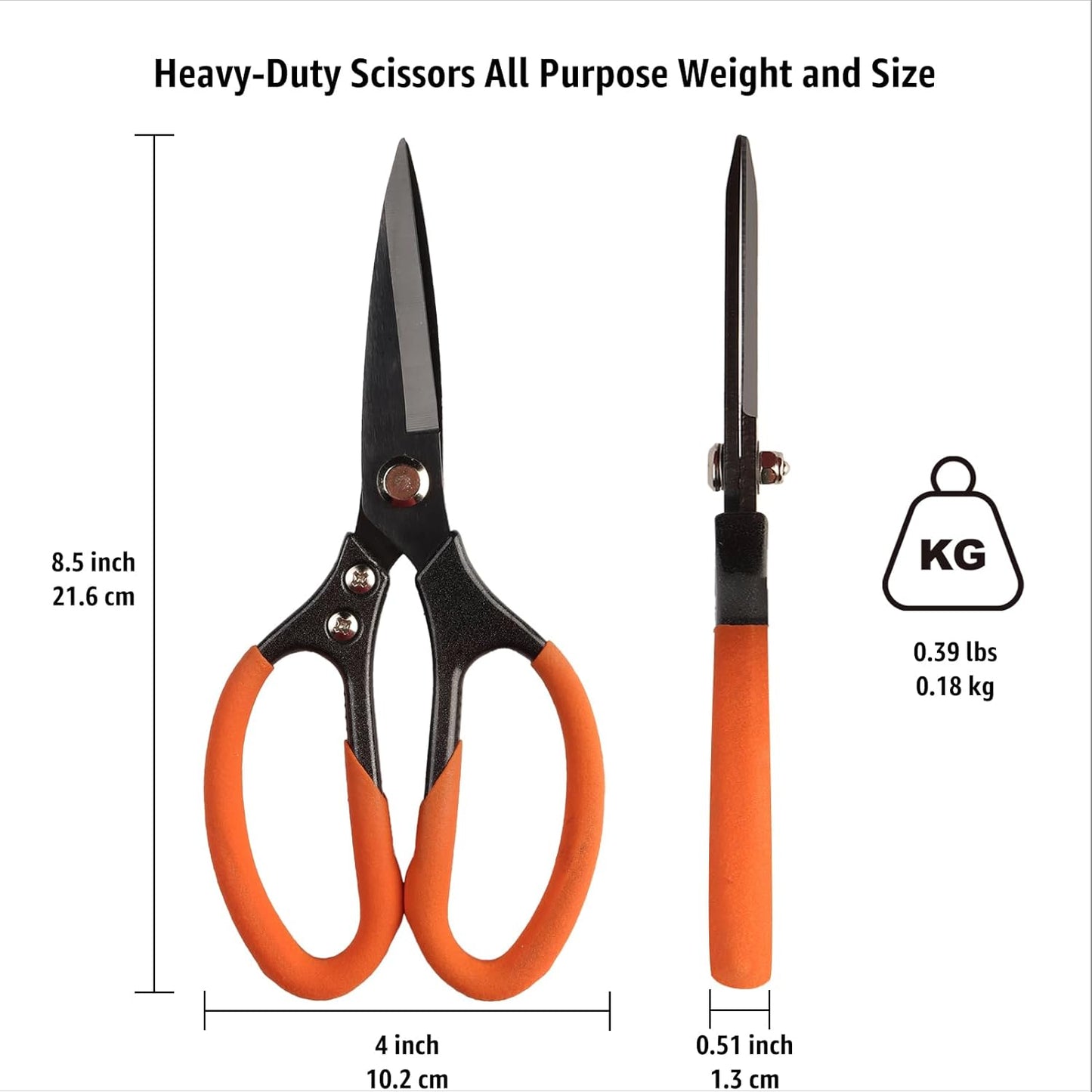 Heavy Duty All Purpose Scissors, Stainless Steel Blades, Black Orange Comfort Grip Handle, 8.5 Inch Professional Multipurpose Utility Sharp Shears for Kitchen, Garden, Office, Craft, Sewing