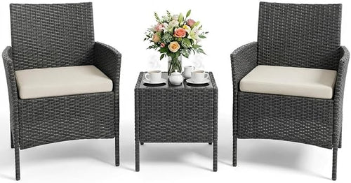 3PCS Outdoor Patio Bistro Set, PE Rattan Wicker Armchairs by Garvee