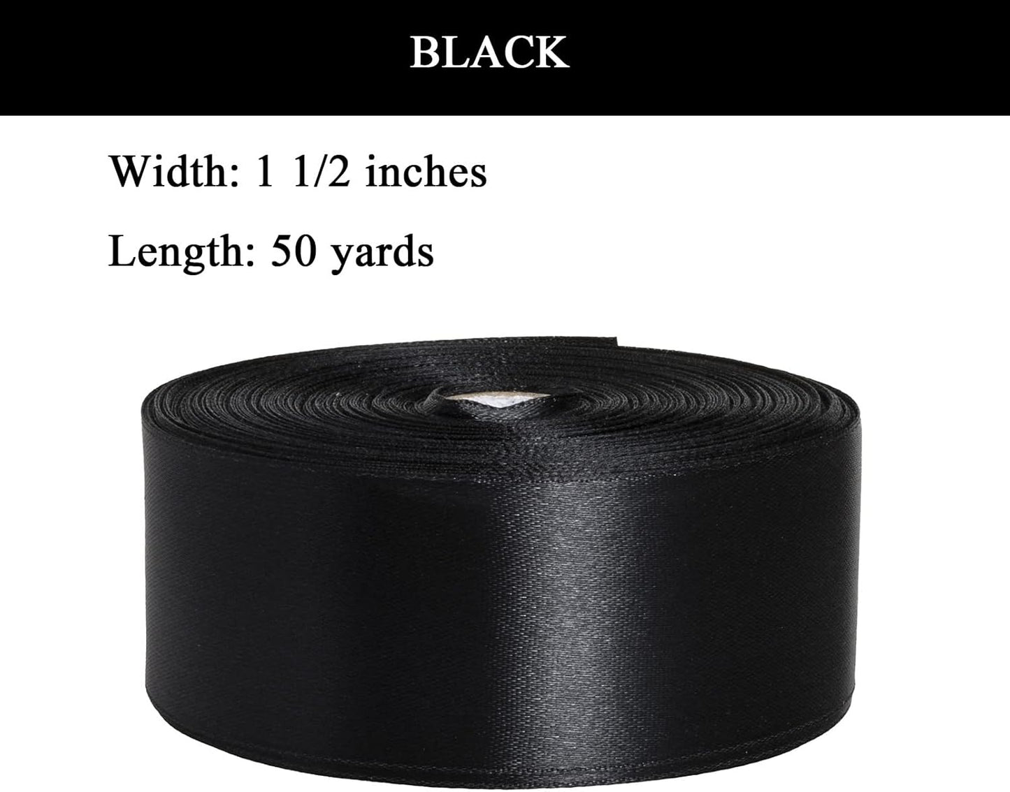 1 1/2 Inch Black Solid Satin Ribbon, 50 Yards Craft Fabric Ribbon for Gift Wrapping Floral Bouquets Wedding Party Decoration