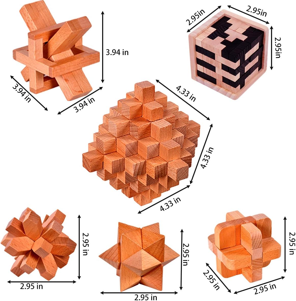 18 Pack Wooden Brain Teaser Puzzles Wooden Burr Puzzles Brain Teaser Puzzle with Gift Packing Box Magic Puzzle Games Toys for Kids and Adults by AHYUAN (Natural Wood)