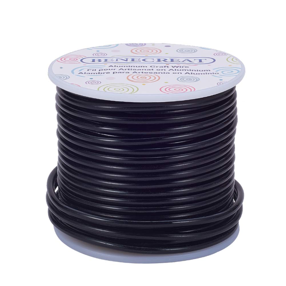 BENECREAT 9 Gauge Jewelry Craft Aluminum Wire 55 Feet Bendable Metal Sculpting Wire for Halloween Craft Floral Model Skeleton Making (Black, 3mm)