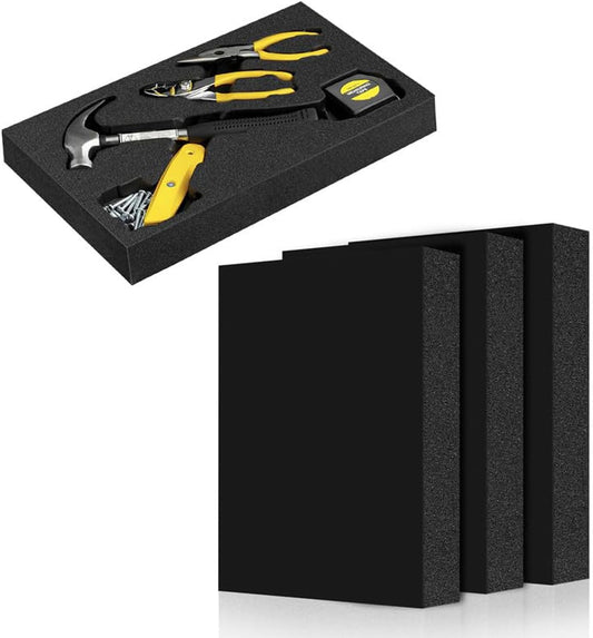 3 Pcs 16 x 12 x 2 Inches Foam Inserts for Cases - Polyurethane Foam Packing Foam Black Craft Foam Sheets for Packing Padding 2 Inch Thick for Camera Toolbox Storage