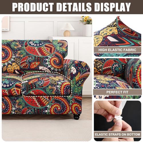 SearchI Stretch Sofa Cover Printed Couch Cover, Floral Pattern 4 Pieces Sofa - Image 4