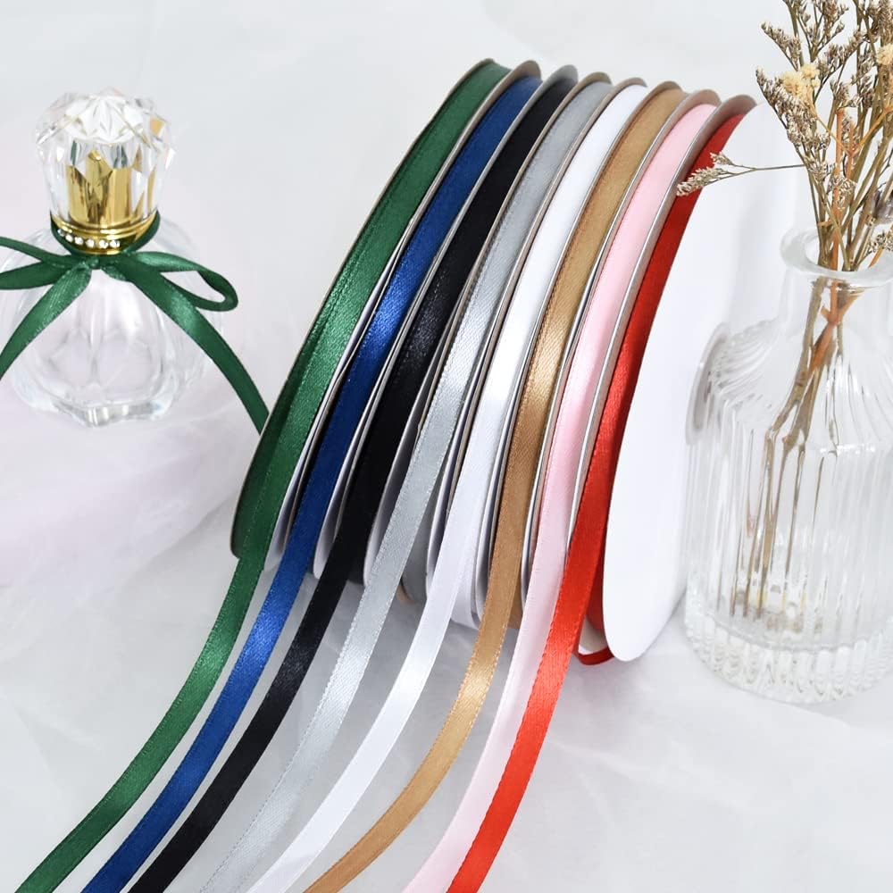 TONIFUL 1/4 Inch x 100yds Emerald Green Christmas Green Satin Ribbon, Thin Solid Color Satin Ribbon for Gift Wrapping, Crafts, Hair Bows Making, Wedding Party Decoration, Invitation Cards