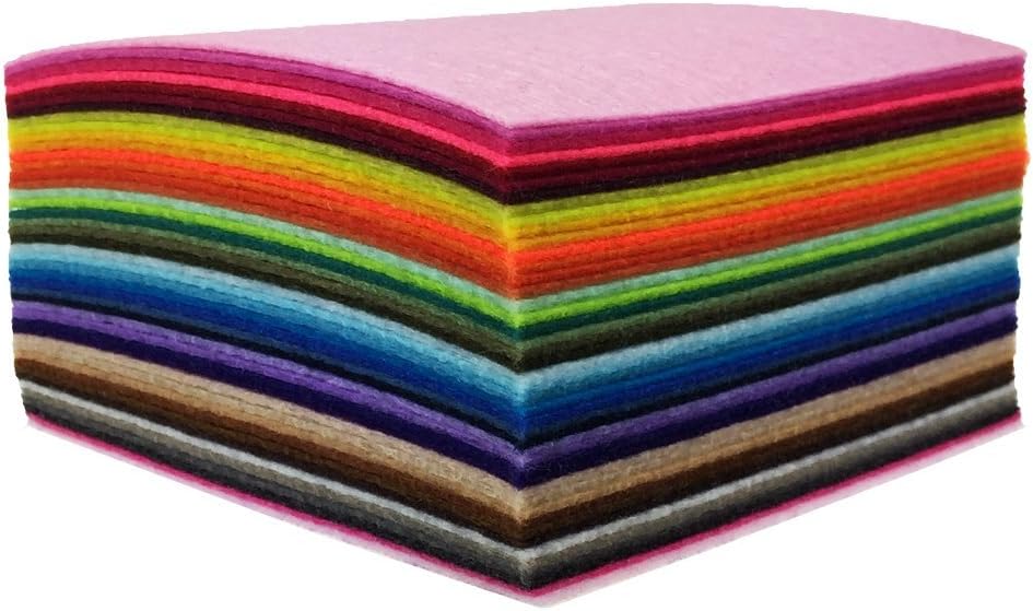 flic-flac 44PCS 4 x 4 inches (10 x10cm) Assorted Color Felt Fabric Sheets Patchwork Sewing DIY Craft 1mm Thick