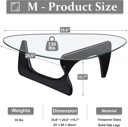 35.8" Modern Coffee Table, Triangle Tempered Glass & Sturdy Solid Legs - Image 2