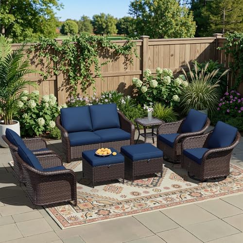 8 Piece Patio Wicker Conversation Set, All-Weather Use Outdoor Wicker Loveseat by Qsoer