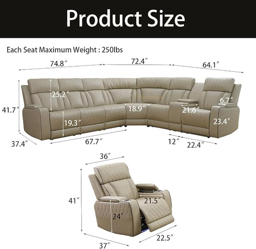 A Ainehome Furniture Reclining Sectional Sofa Set, Breathing Leather Furniture - Image 2