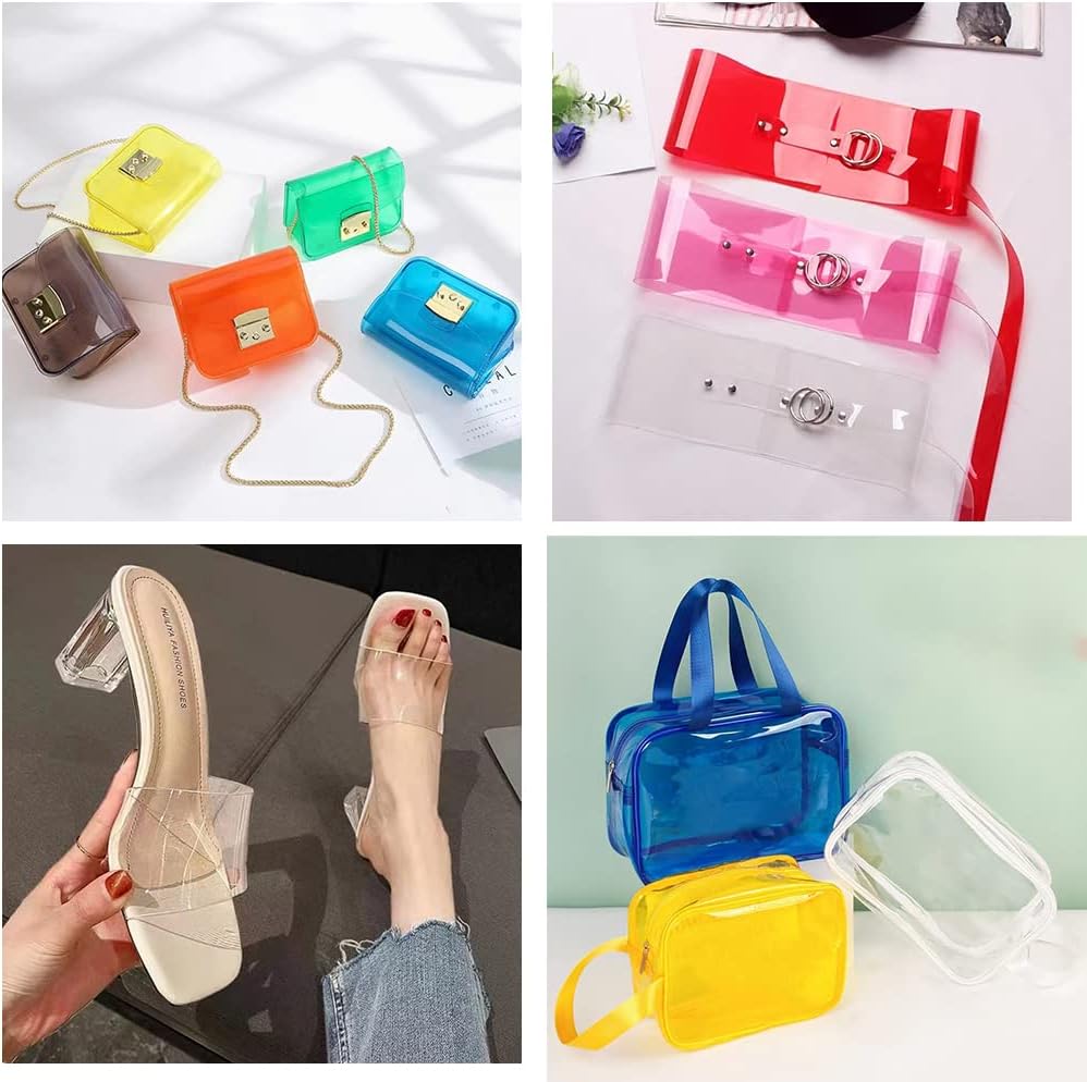 HYANG SkyBlue Transparent PVC Super Clear Holographic Vinyl Faux Leather Sheets 1 Roll 12" x 47" (30cm x 120cm) for DIY Bows Earrings Bags DIY Crafts Making