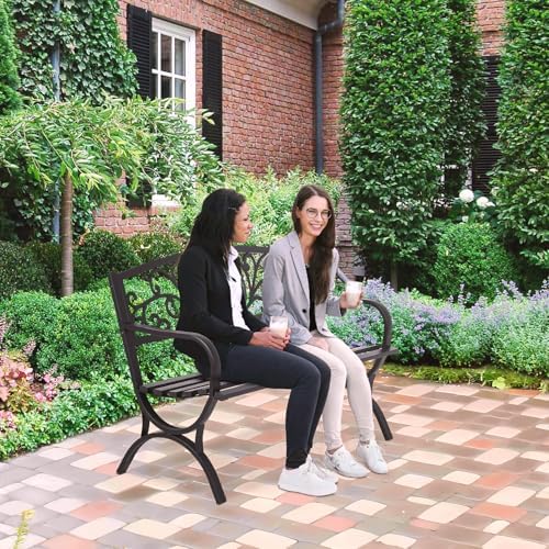FDW | 50" Outdoor Garden Bench | Black | 485lbs Load Capacity - Image 2