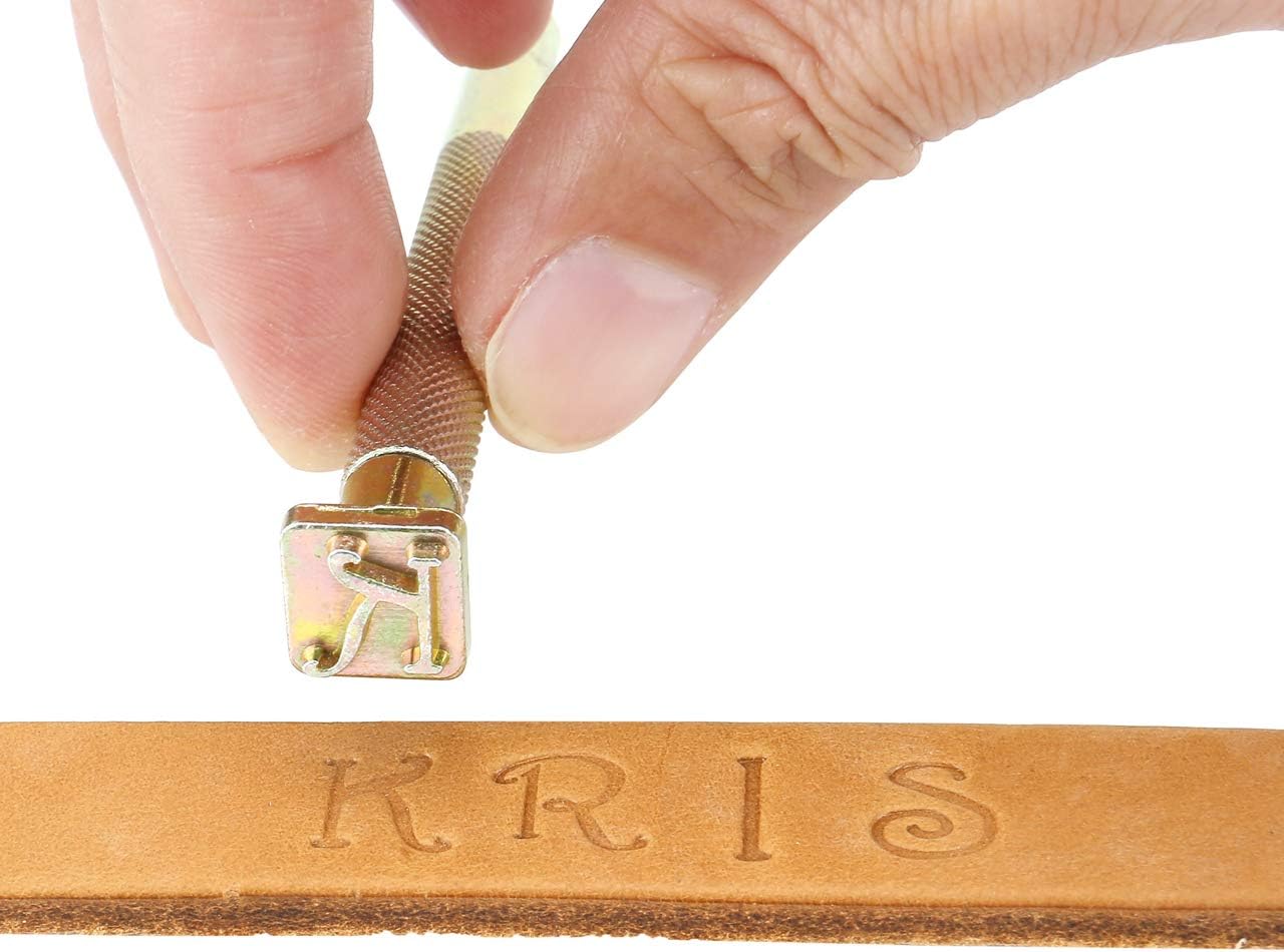 Yoption 37 Pieces Leather Stamping Tool Set, 26 Letters Alphabet & 10 Numbers Stamps Steel Punch Tool 9mm + 1 Stamping Handle for Leather Craft