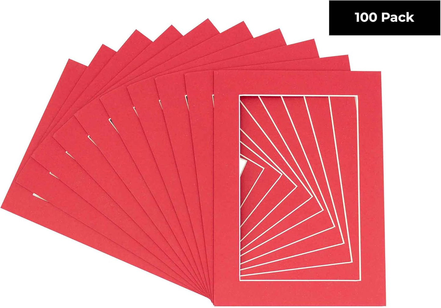 11x14 Mat for 8.5x11 Photo - Precut Deep Red Picture Matboard for Frames 11 x 14 Inches - Bevel Cut Matte to Display Art 8.5 x 11 Inches - Acid Free Pack of 100 MATS with Backing Boards & Clear Bags