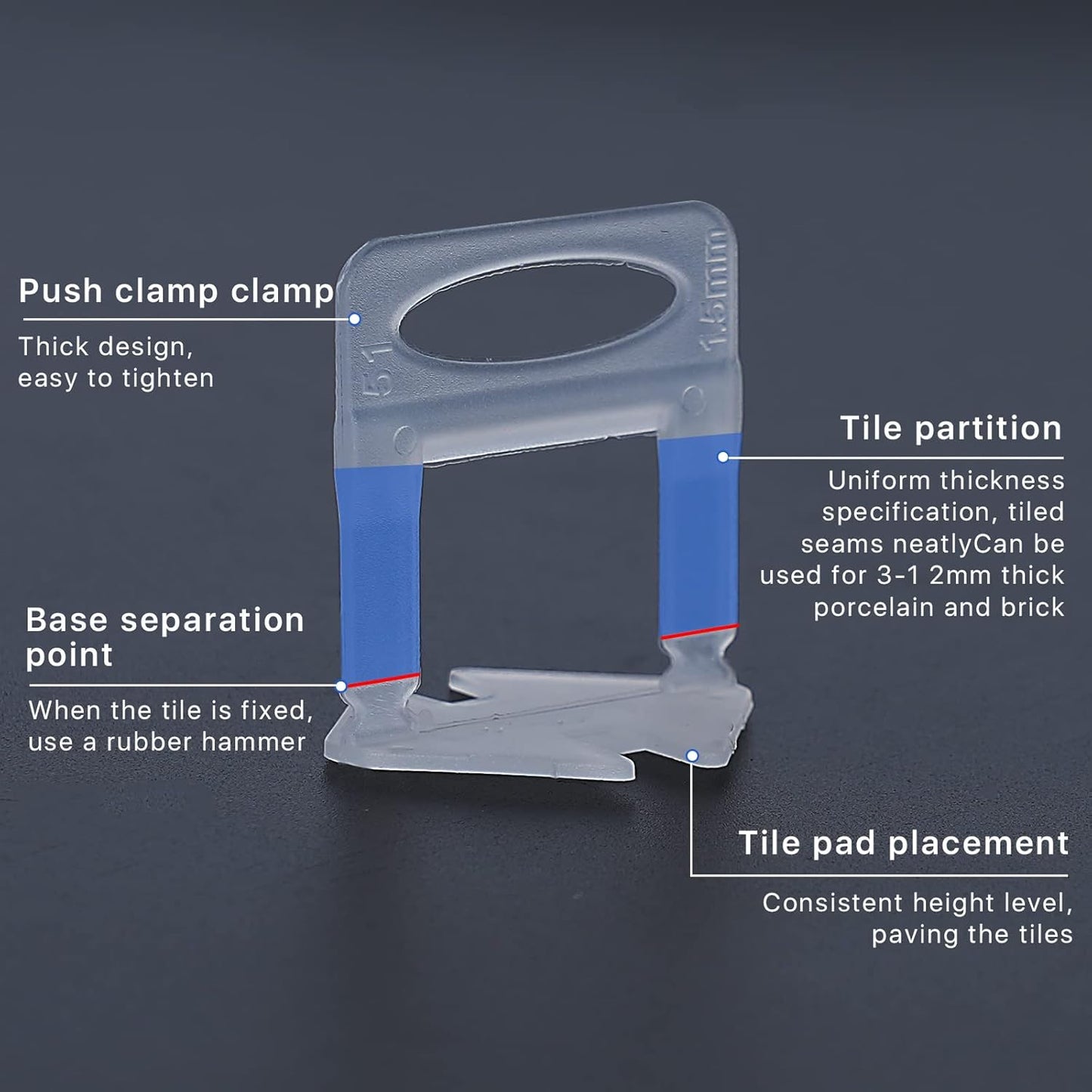 Tile Leveling System Clips Spacers Tile Leveler Clips DIY Tile Leveler Spacers 1000 Pcs 1/8" (3mm) for Professional Ceramic Tile and Stone Installation (1000 1/8")