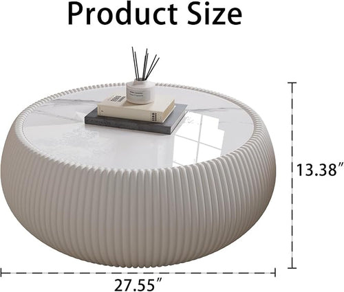 27.55" Round Marble Coffee Table, Modern Drum Coffee Cocktail Center Tables - Image 2
