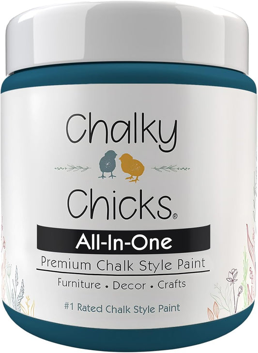 Chalky Chicks All-in-One Chalk Paint for Furniture or Cabinet - 16 Fl Oz - Matte Finish Twilight (Teal Blue) for Metal, Wood Furniture Paint - No Sanding All-in-One for Home Decor & Crafts, USA Made